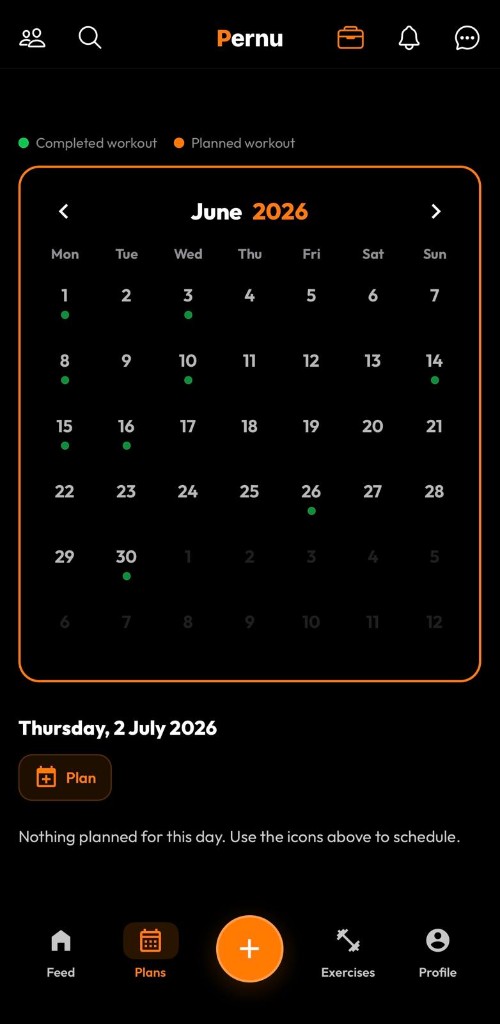 Pernu — agenda de treinos na app